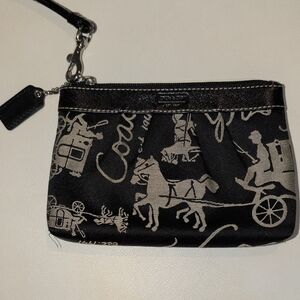 Coach Black and Tan Carriage Print Wristlet